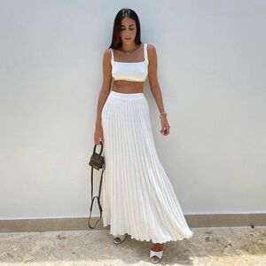 Dissh Ollie rib knit pleated maxi skirt L white
